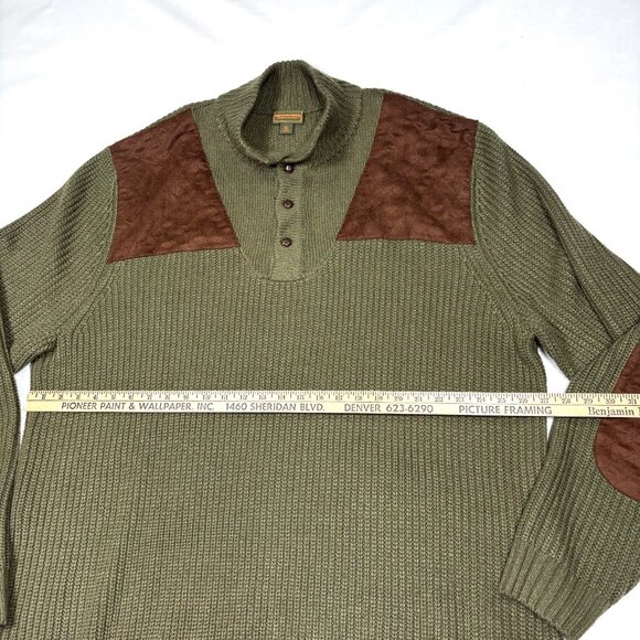 Boulder Creek Green Knit Henley Sweater Suede Elbow/Shoulder Patch Mens 3XLT - Picture 7 of 9